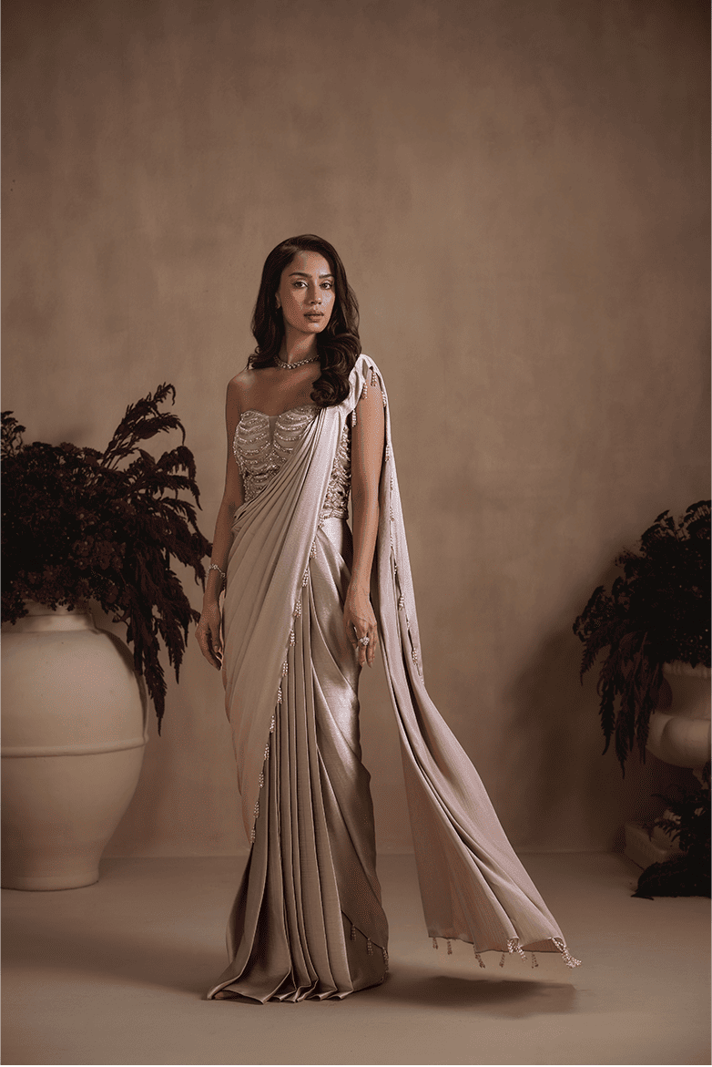 Champagne Cascade Saree