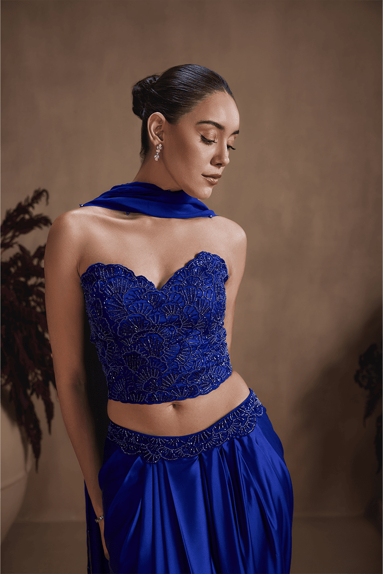 Sapphire Draped Skirt Set