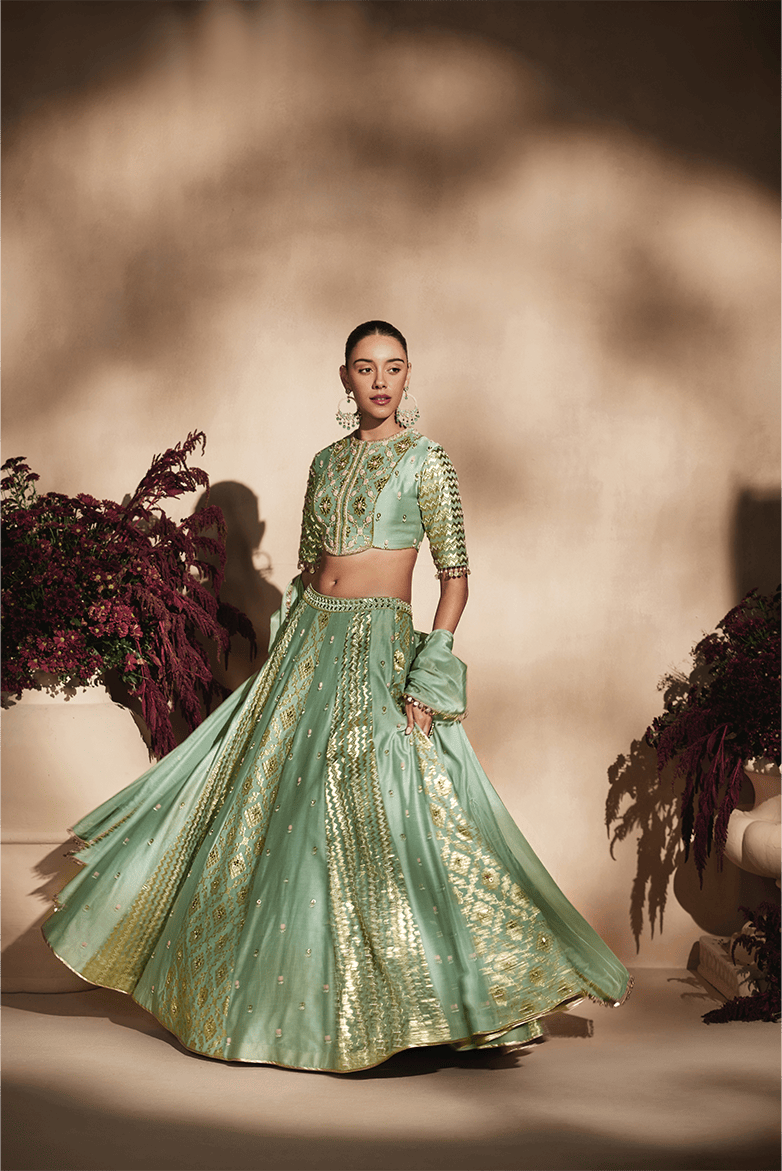 Sage Green Embroidered Lehenga Set with Dupatta