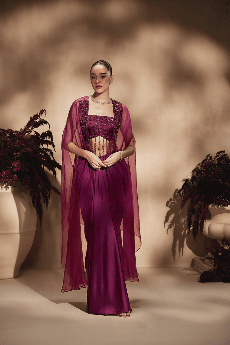 Mulberry Twilight Draped Skirt Set