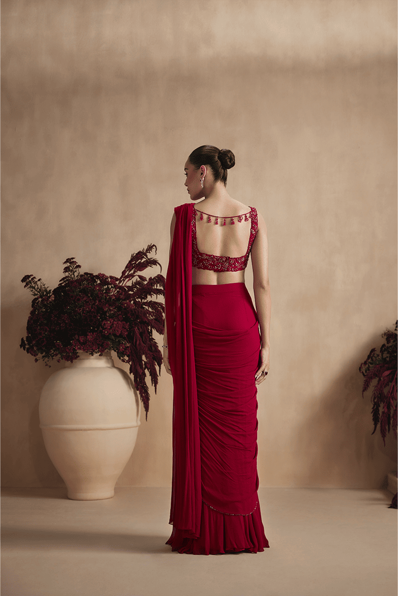 Crimson Radiance Drape Saree