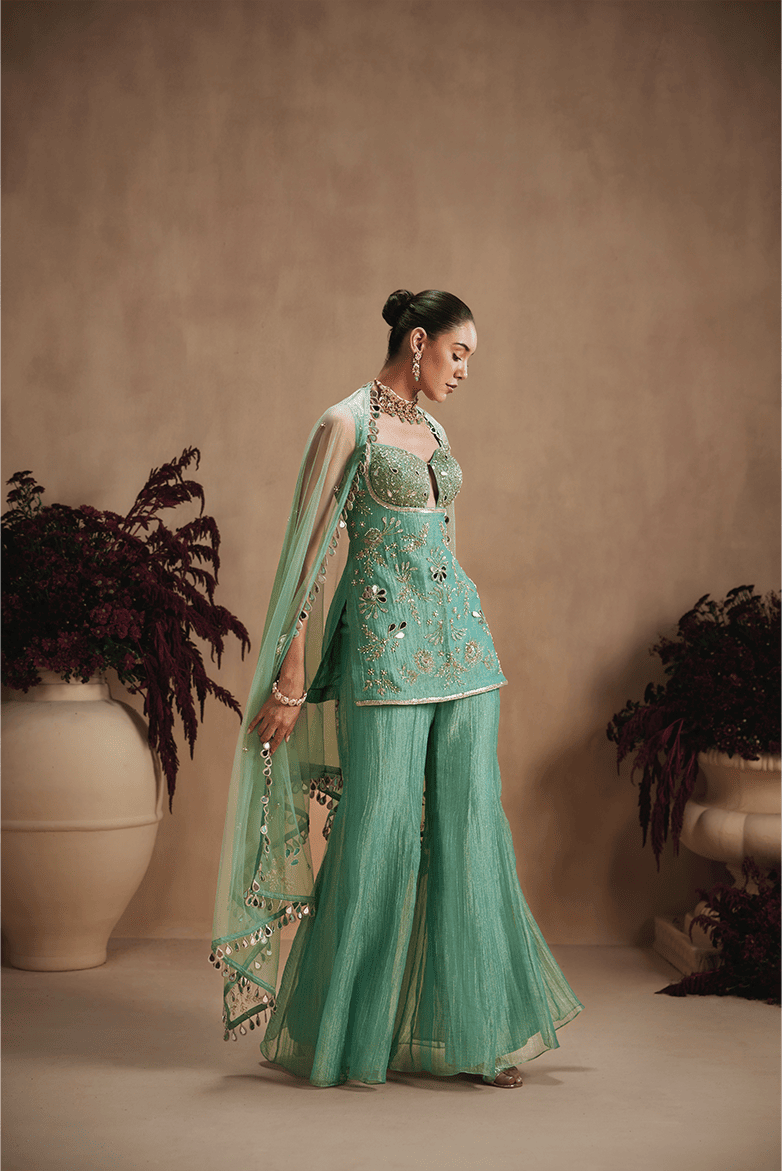 Green Embellished Sharara Set