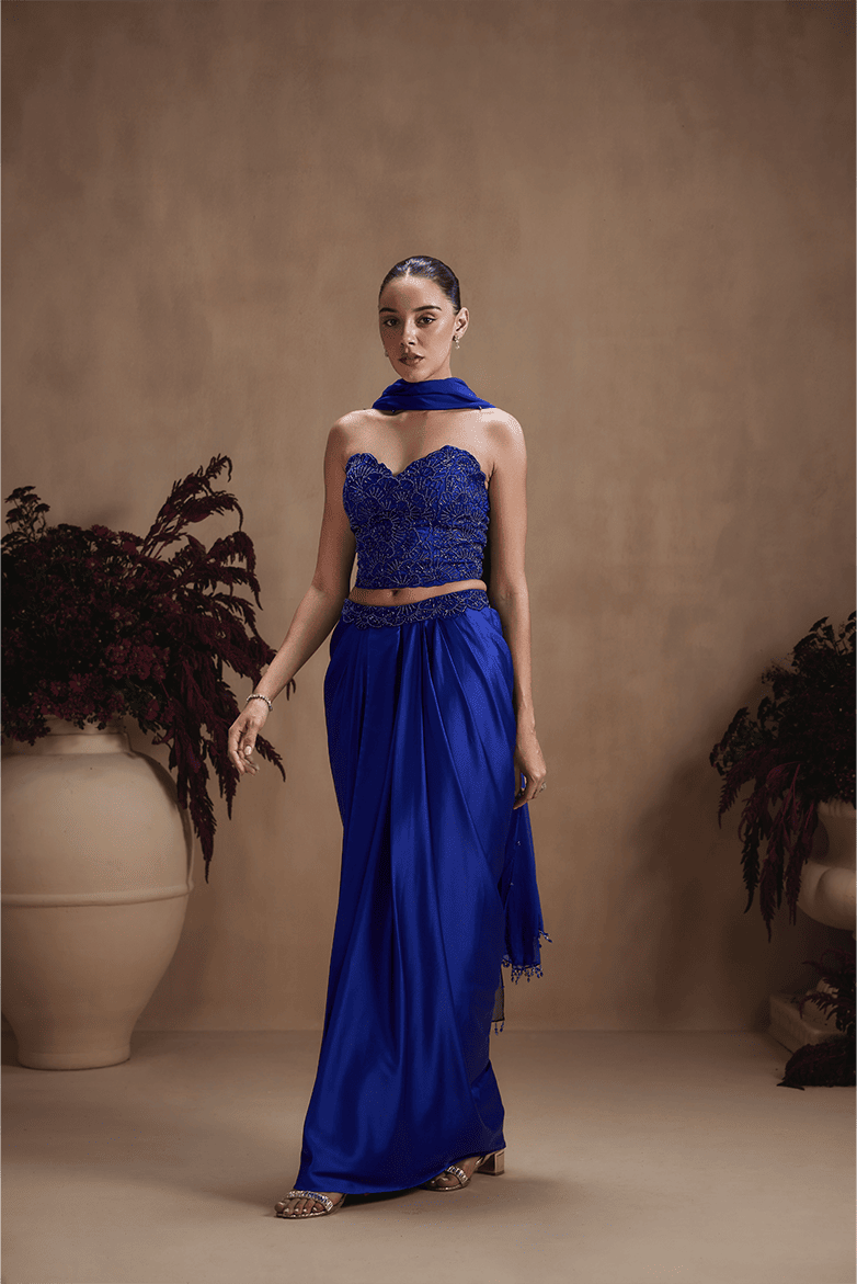 Sapphire Draped Skirt Set