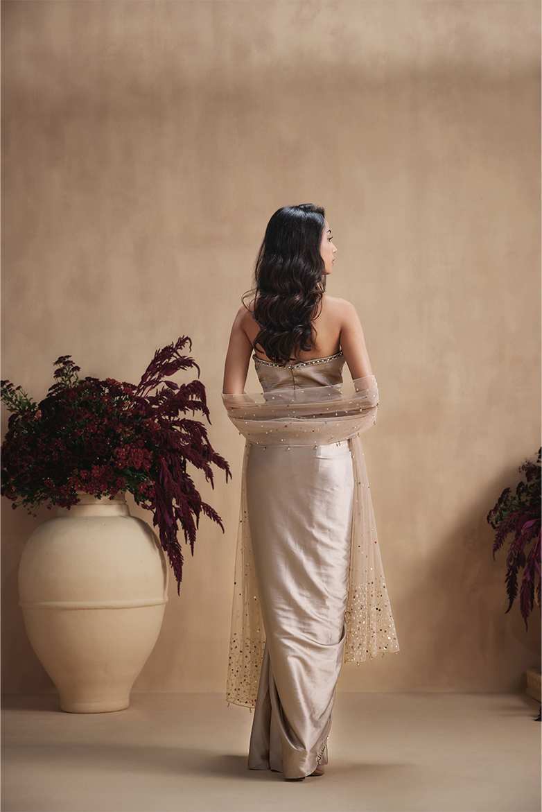 Champagne Stardust Draped skirt Set