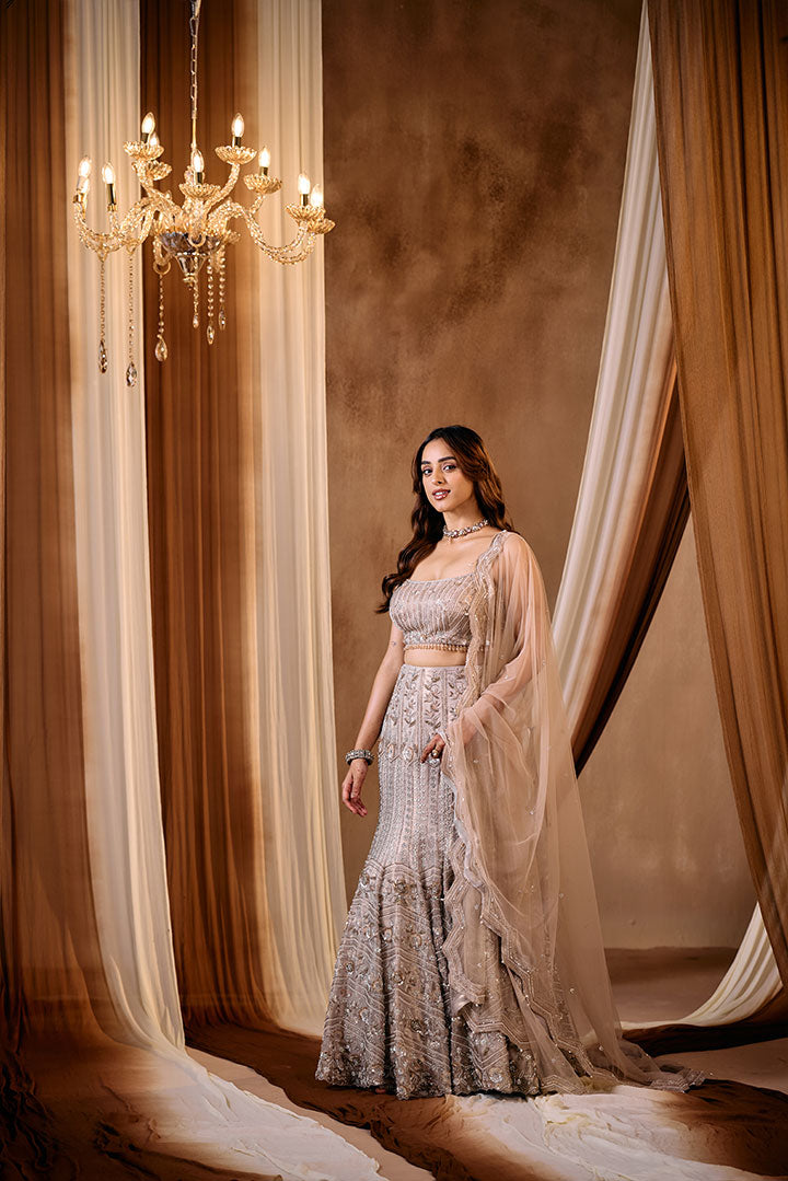 GOLD HAND EMBROIDERED FISHCUT LEHENGA SET