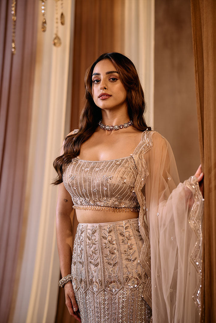 GOLD HAND EMBROIDERED FISHCUT LEHENGA SET