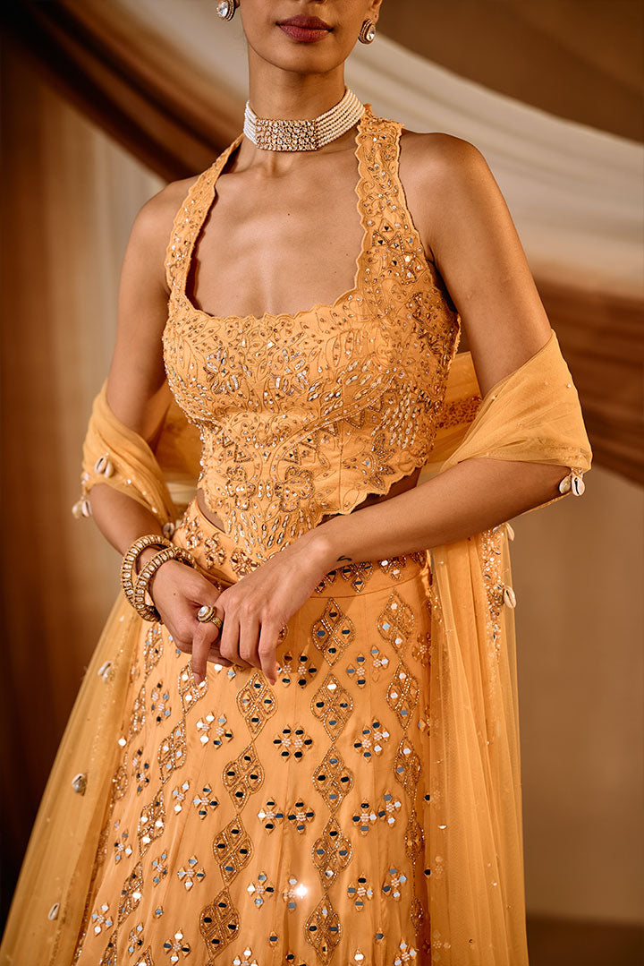 Light Orange Mirror work Lehengas et