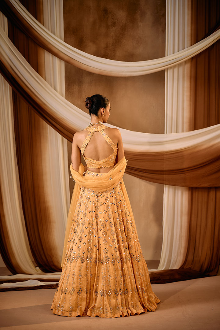 Light Orange Mirror work Lehengas et