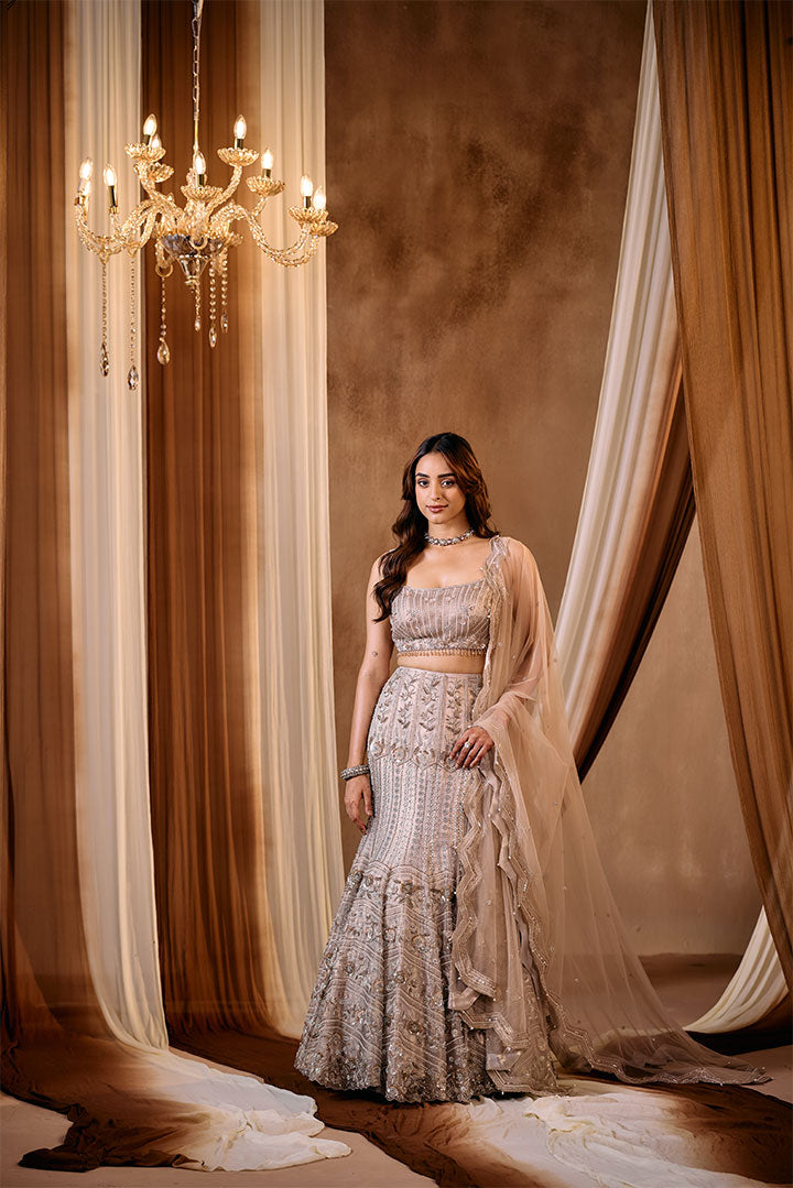GOLD HAND EMBROIDERED FISHCUT LEHENGA SET