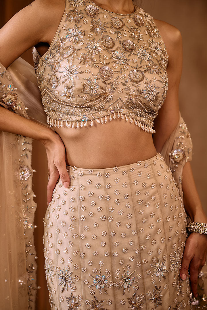 GOLD HAND EMBROIDERED FISHCUT LEHENGA SET