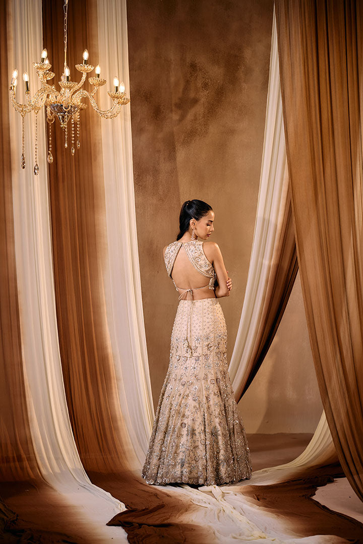 GOLD HAND EMBROIDERED FISHCUT LEHENGA SET