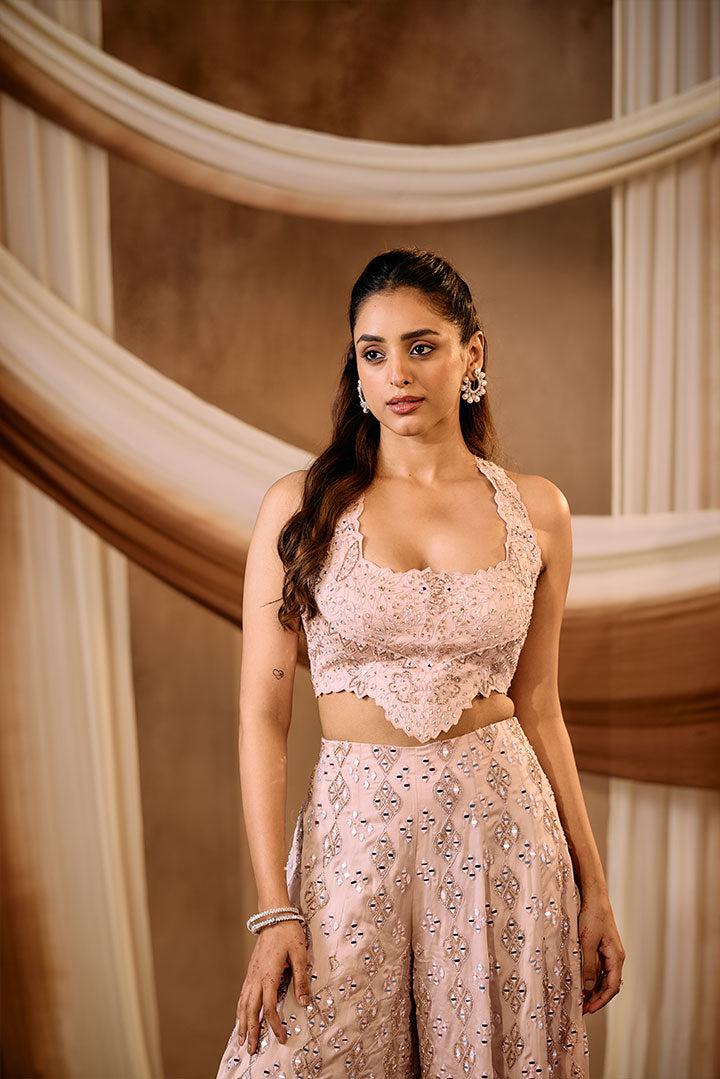 Mist pink Sharara top set