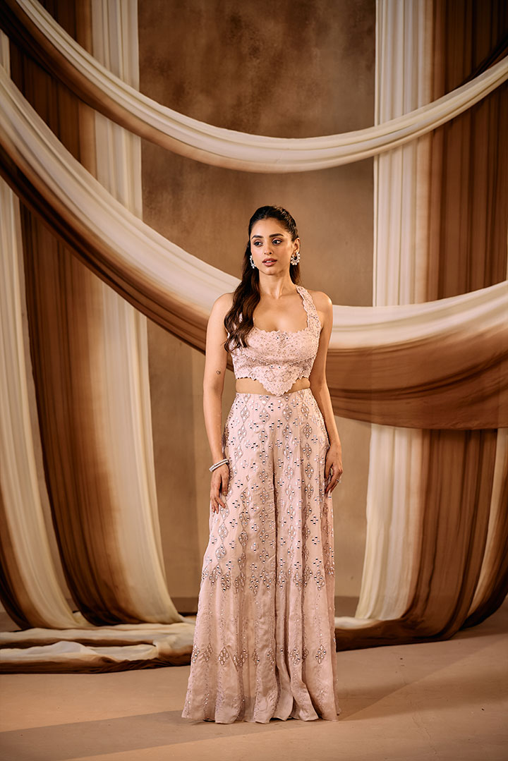 Mist pink Sharara top set