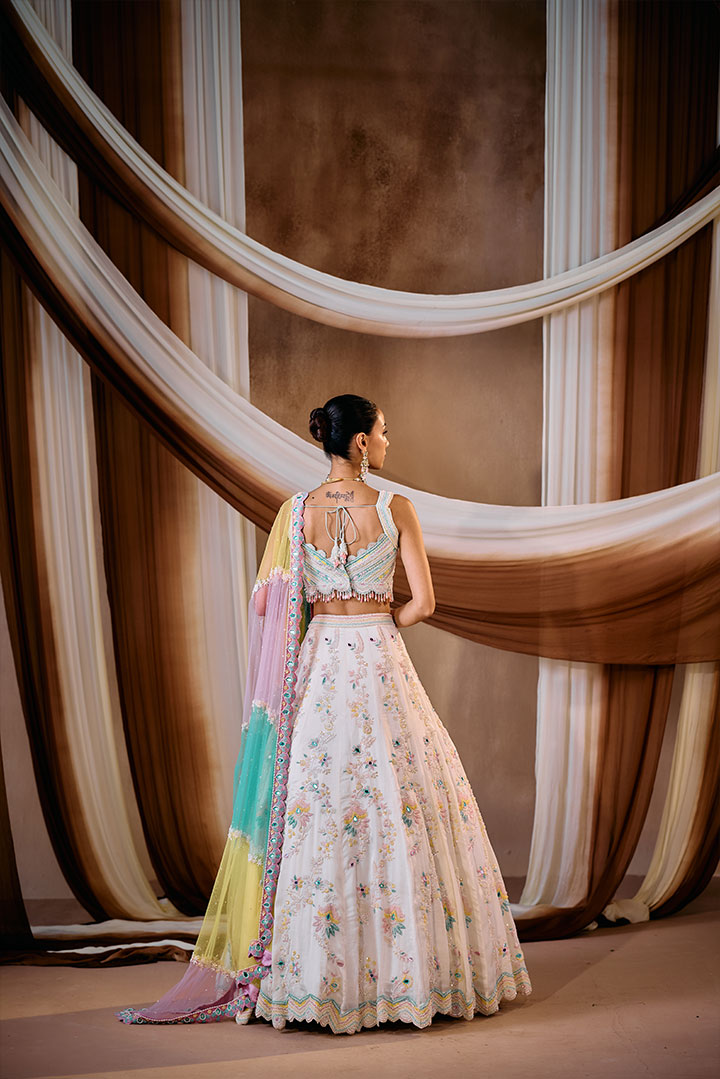 Multi color embroidered lehenga set