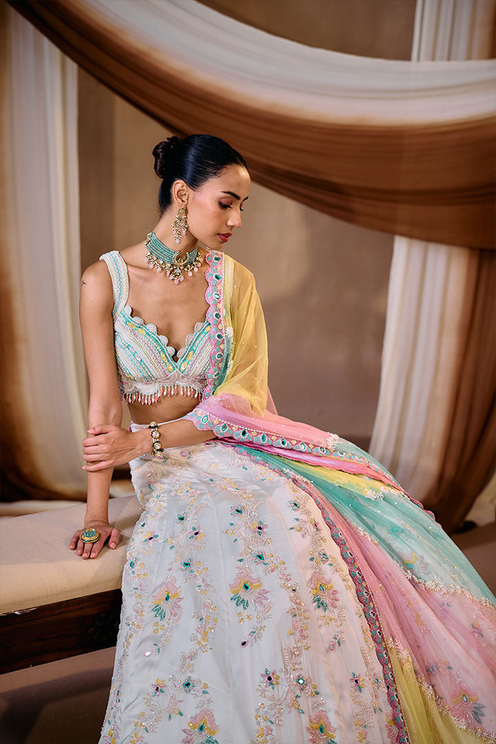 Multi color embroidered lehenga set