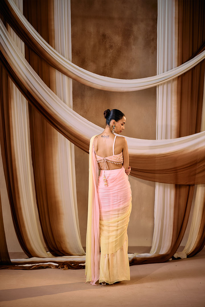 Ombre draped saree with beaded blouse