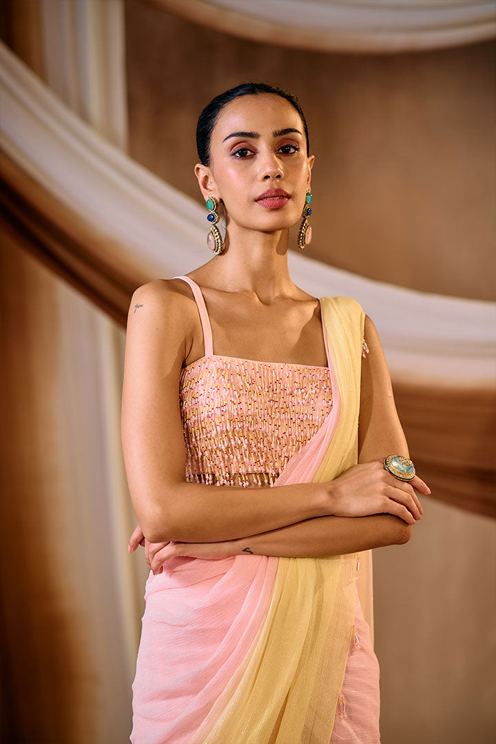 Ombre draped saree with beaded blouse