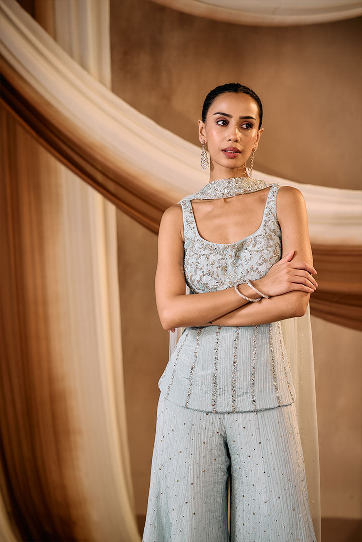 Powder Blue Embroidered sharara set