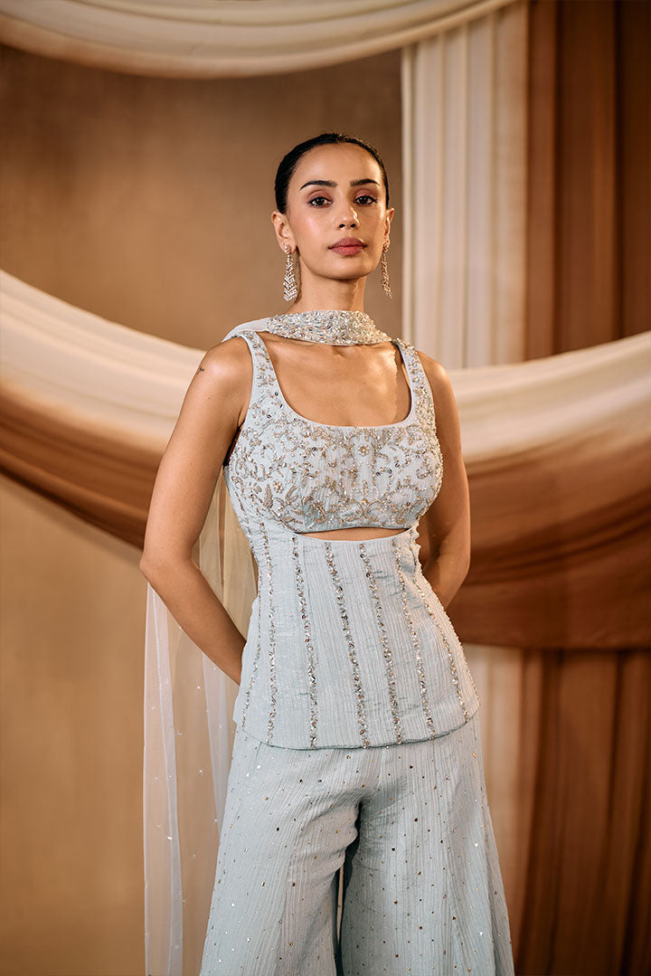 Powder Blue Embroidered sharara set
