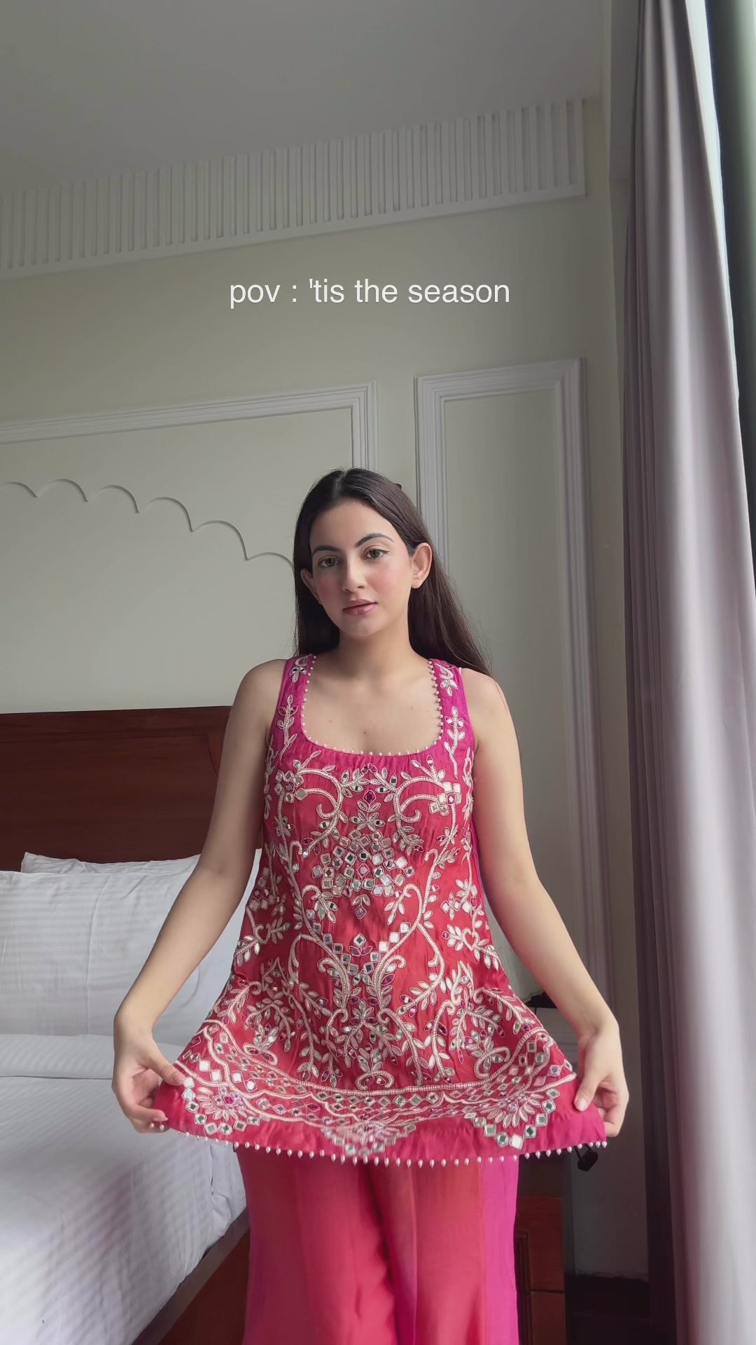 Pink Orange Ombre mirror Gota Kurta set