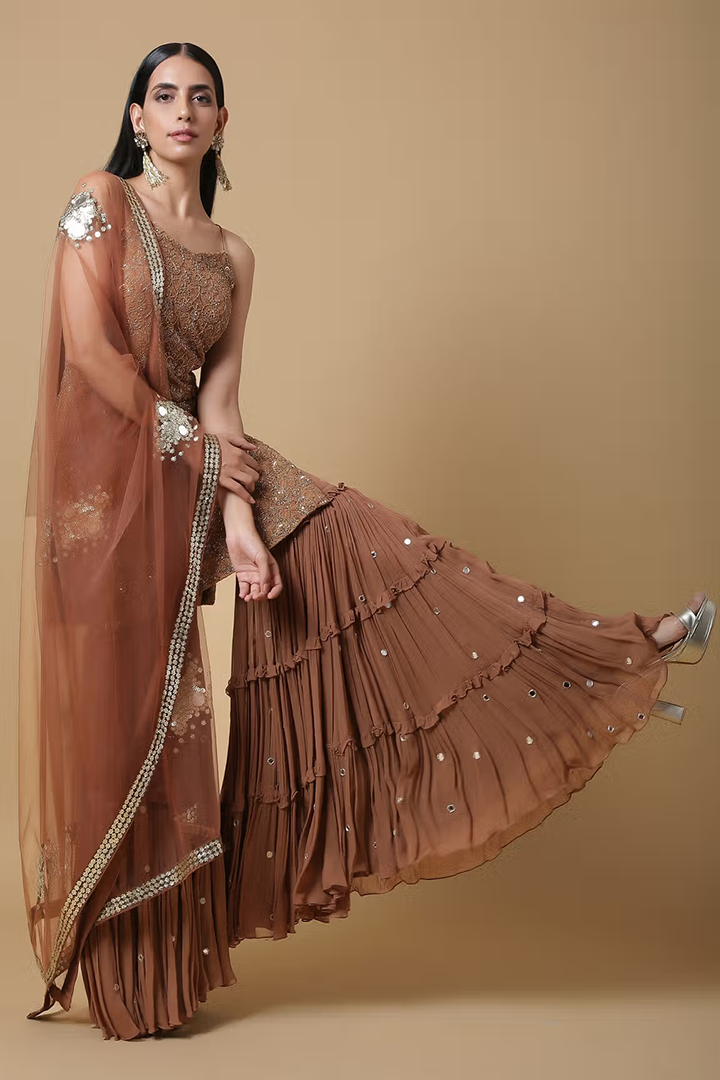 C004 NK Elegantaly Embroidered Kurta Paired with Sharara