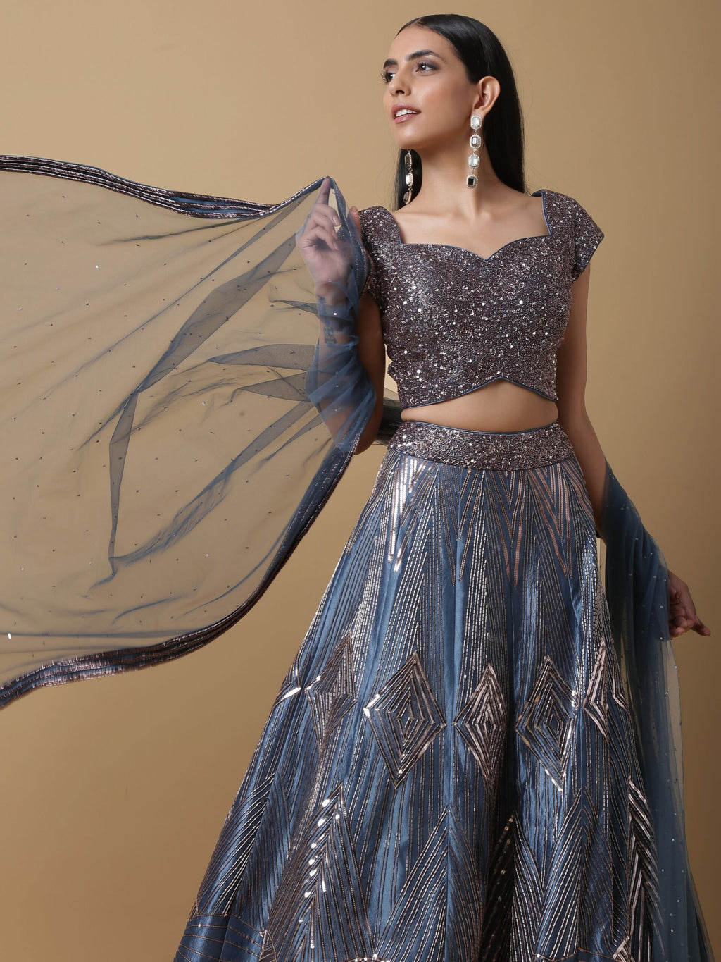 C006 Flashy Teal Blue Lehenga and Blouse Set