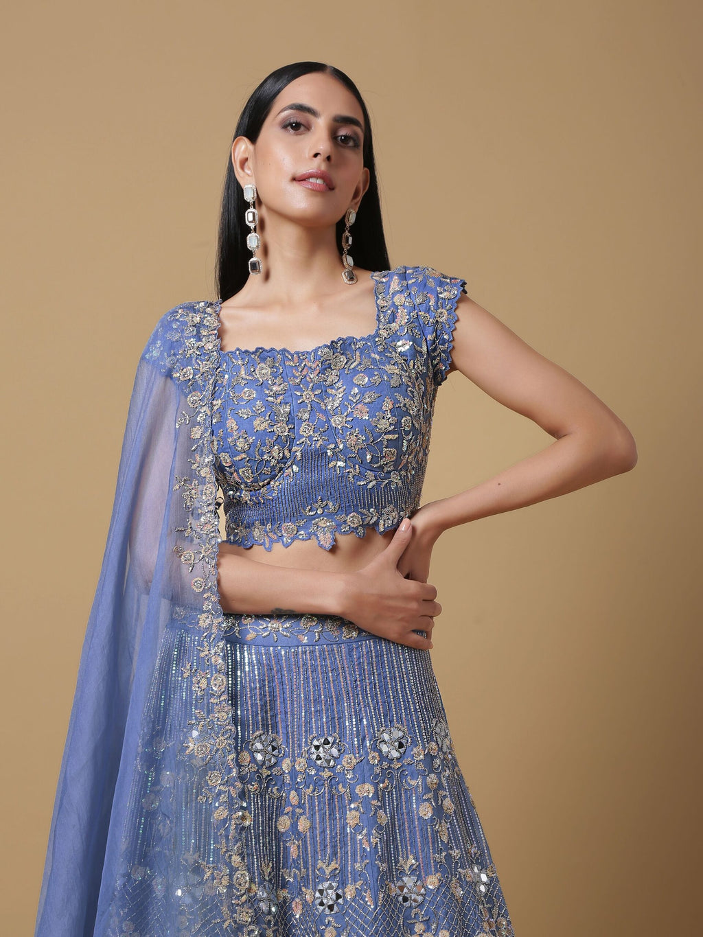 C005 Sapphire Blue Embroidered Lehenga and Blouse Set