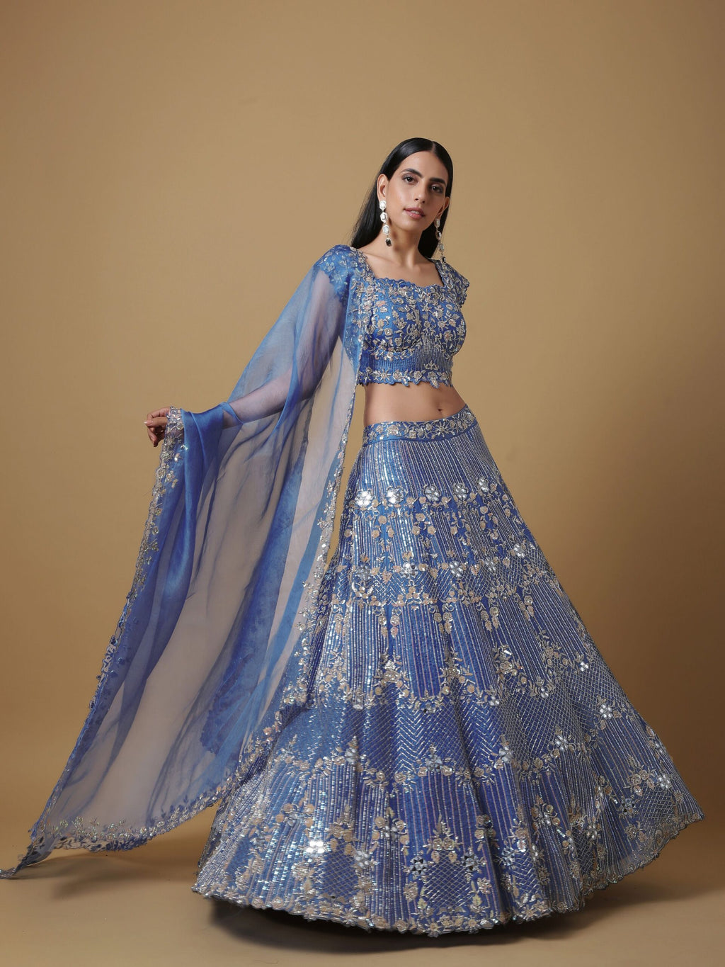 C005 Sapphire Blue Embroidered Lehenga and Blouse Set