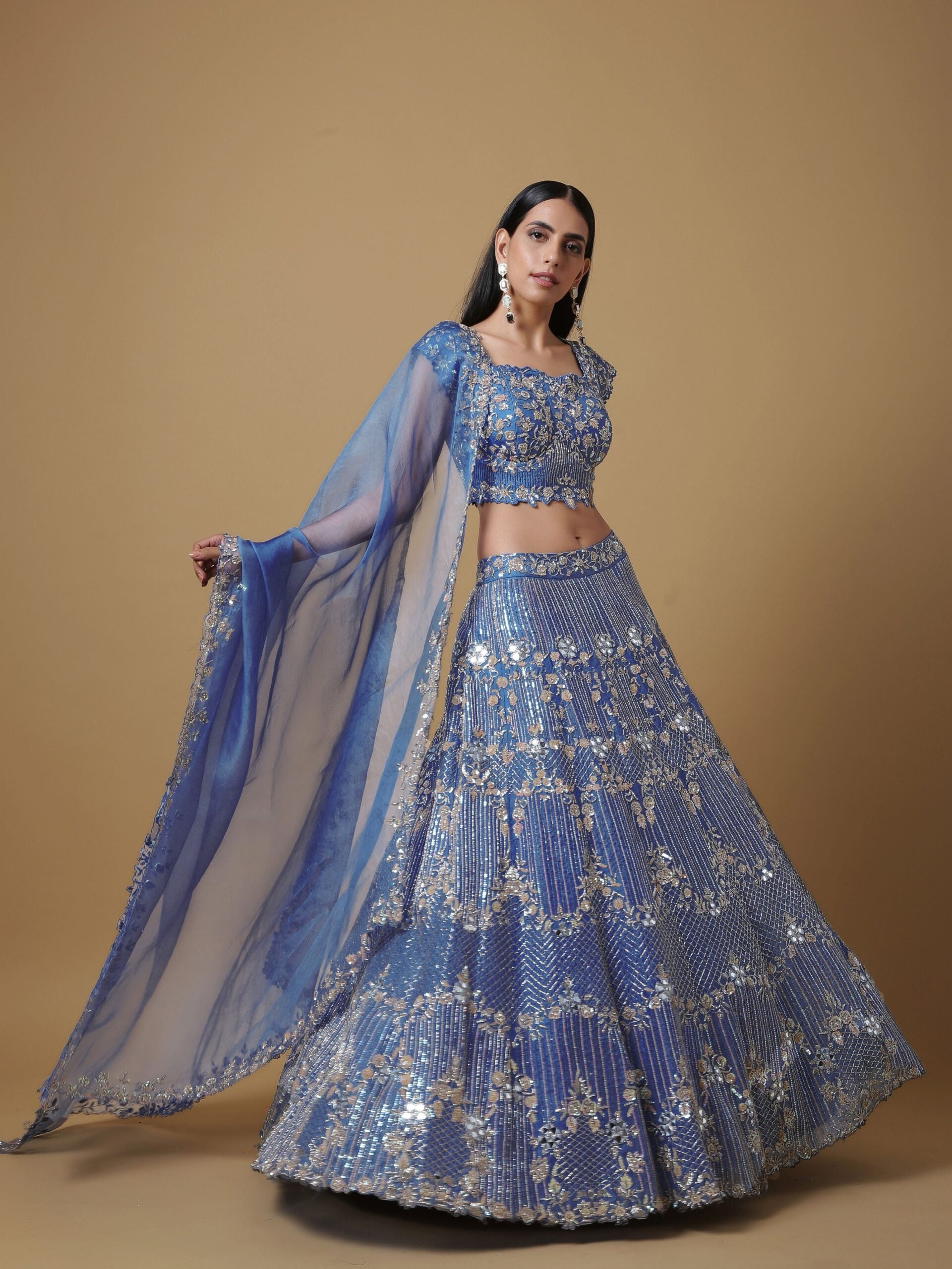 C005 Sapphire Blue Embroidered Lehenga and Blouse Set