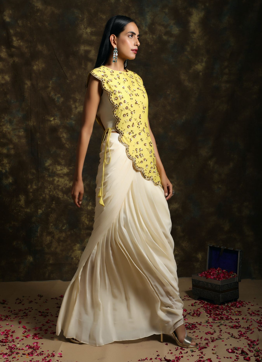 C014 Mordern Silhoutte Top with Draped Skirt