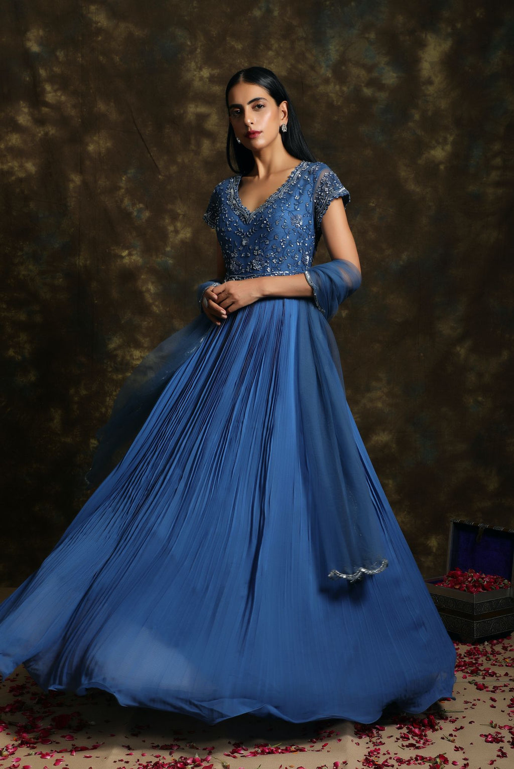 C002 Royal blue embroidered anarkali