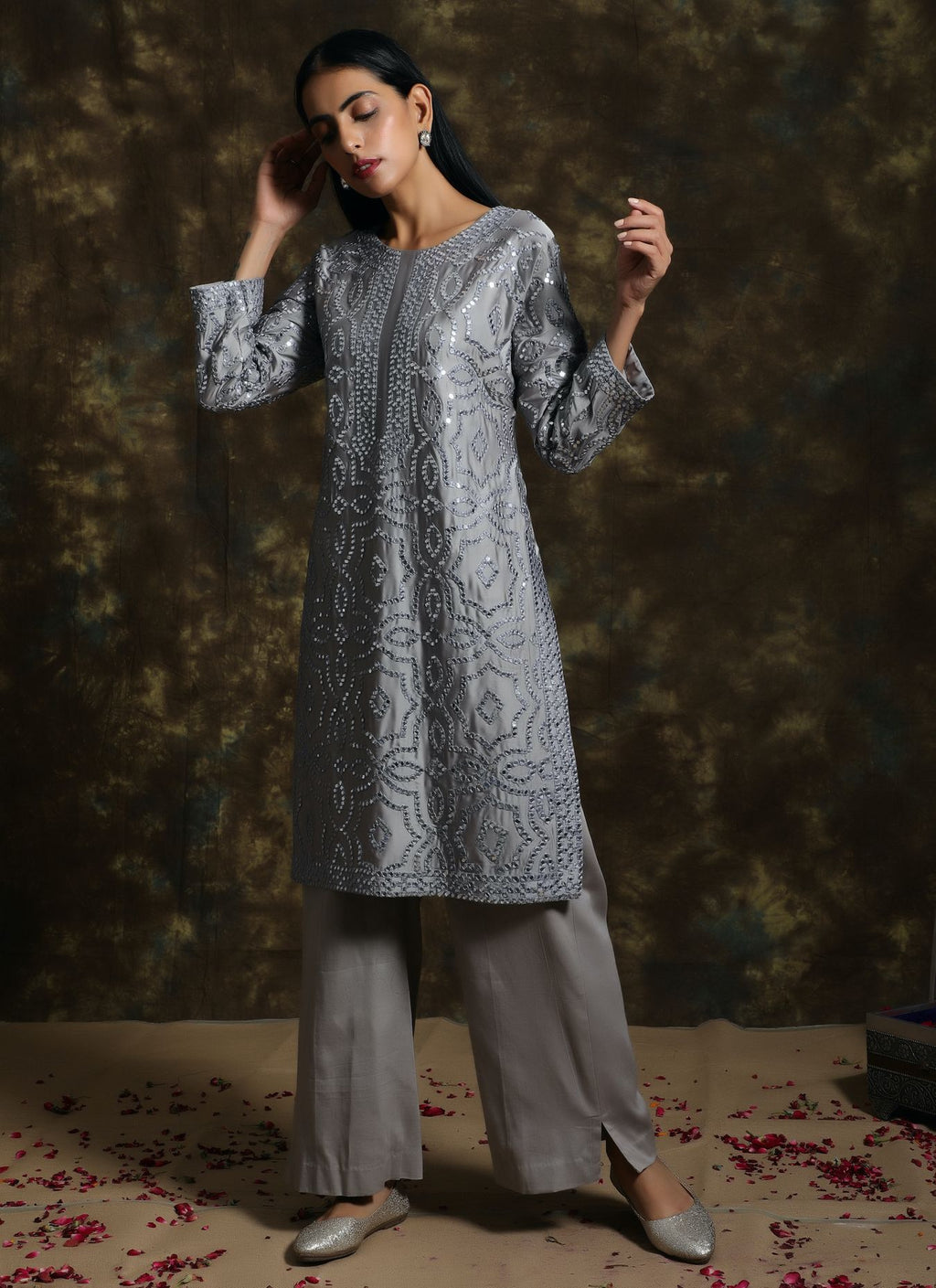 C021 Long Kurta Paired with Palazzo Set