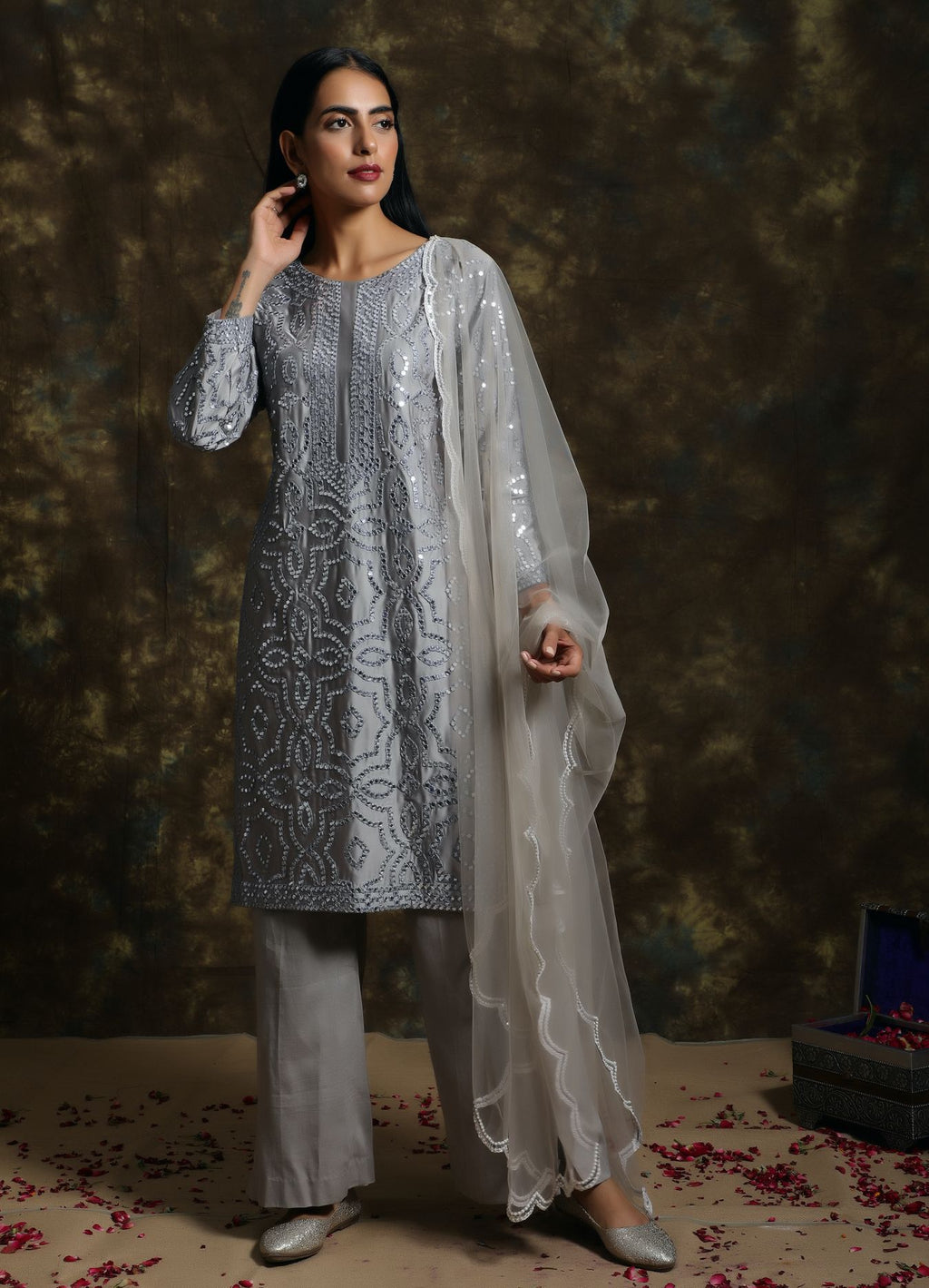C021 Long Kurta Paired with Palazzo Set