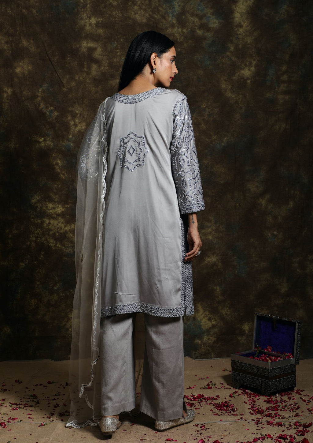 C021 Long Kurta Paired with Palazzo Set