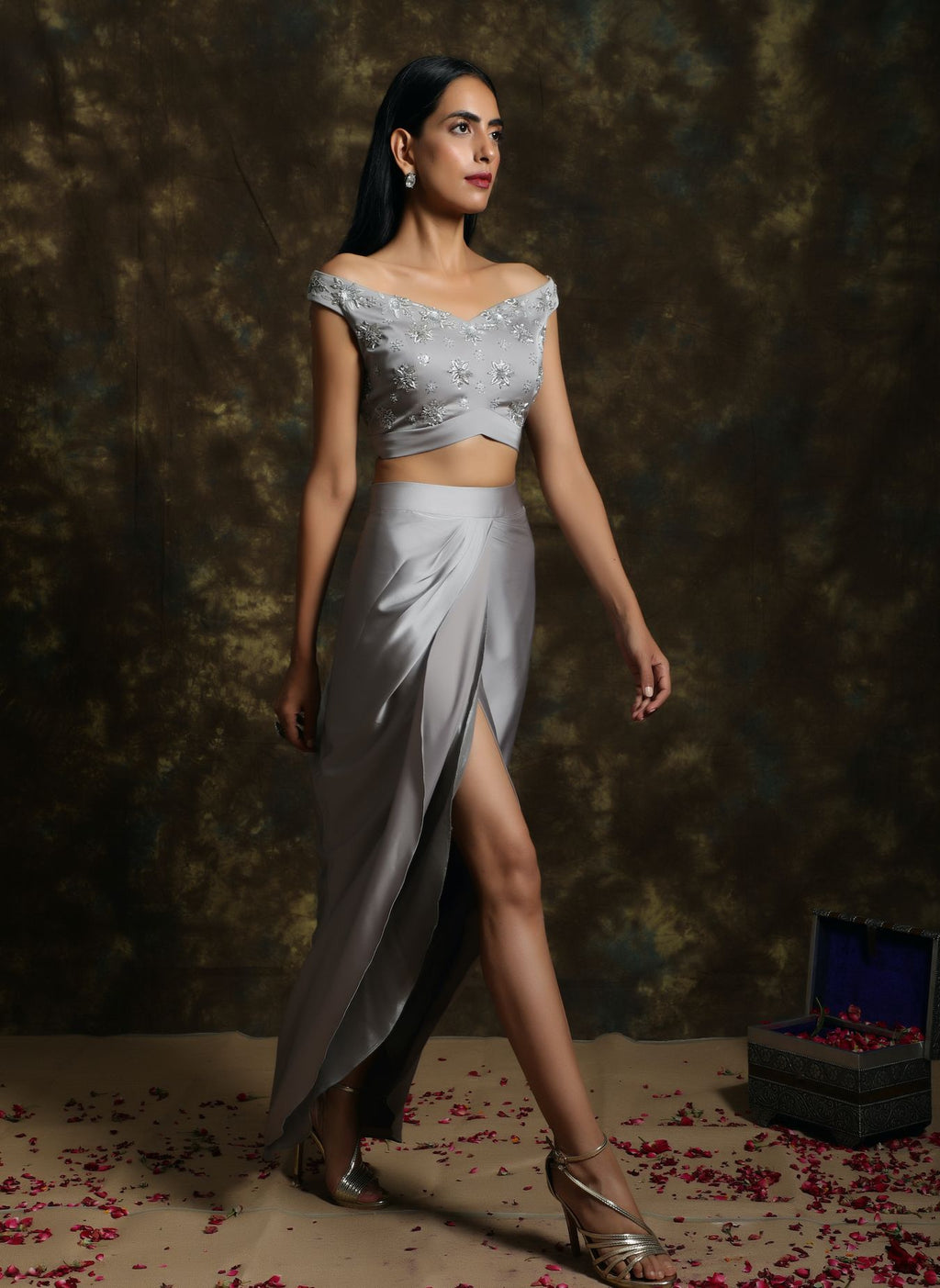 C022 Draped Skirt Paired with Blouse
