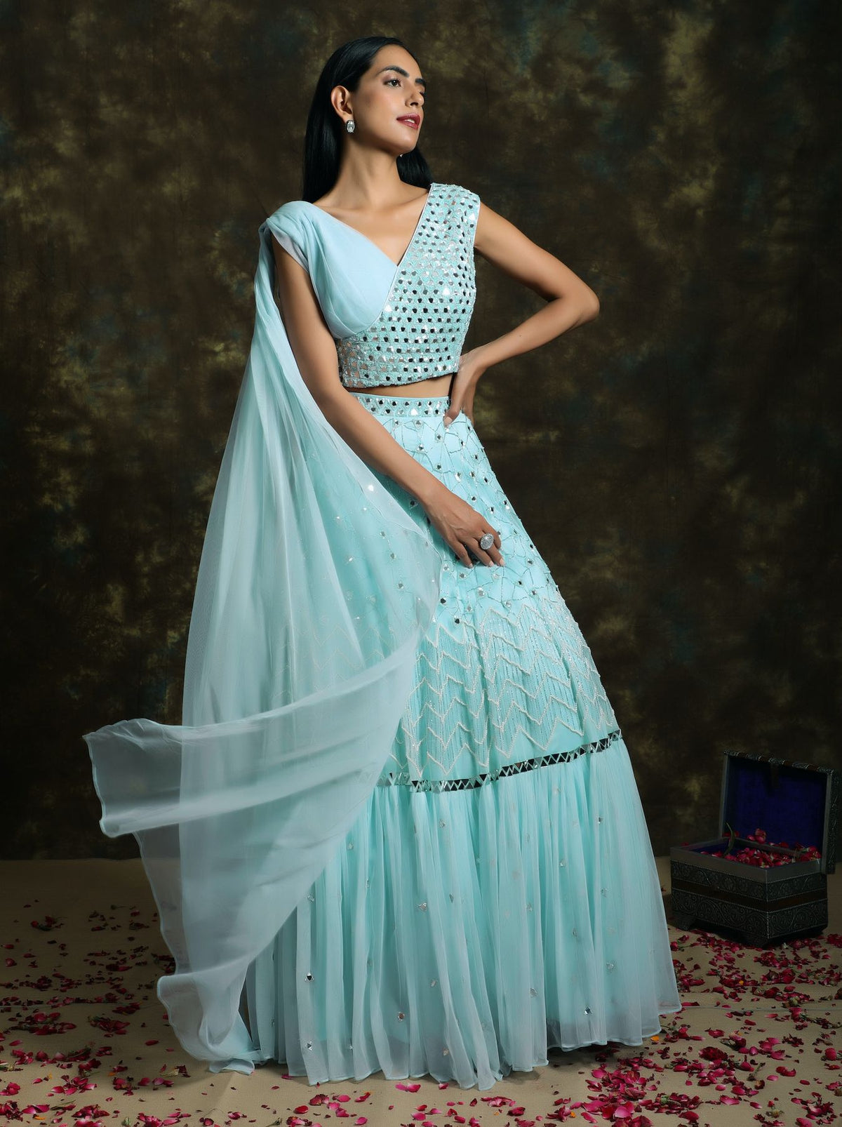 C013 Ice Blue Embroidered Lehenga with Blouse