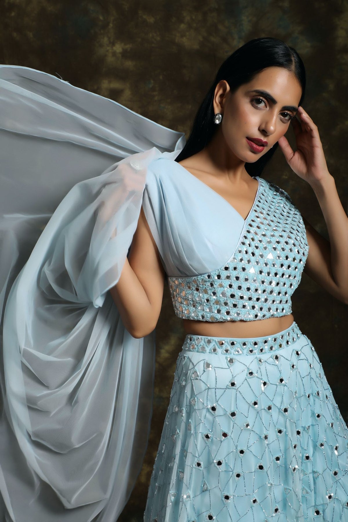 C013 Ice Blue Embroidered Lehenga with Blouse