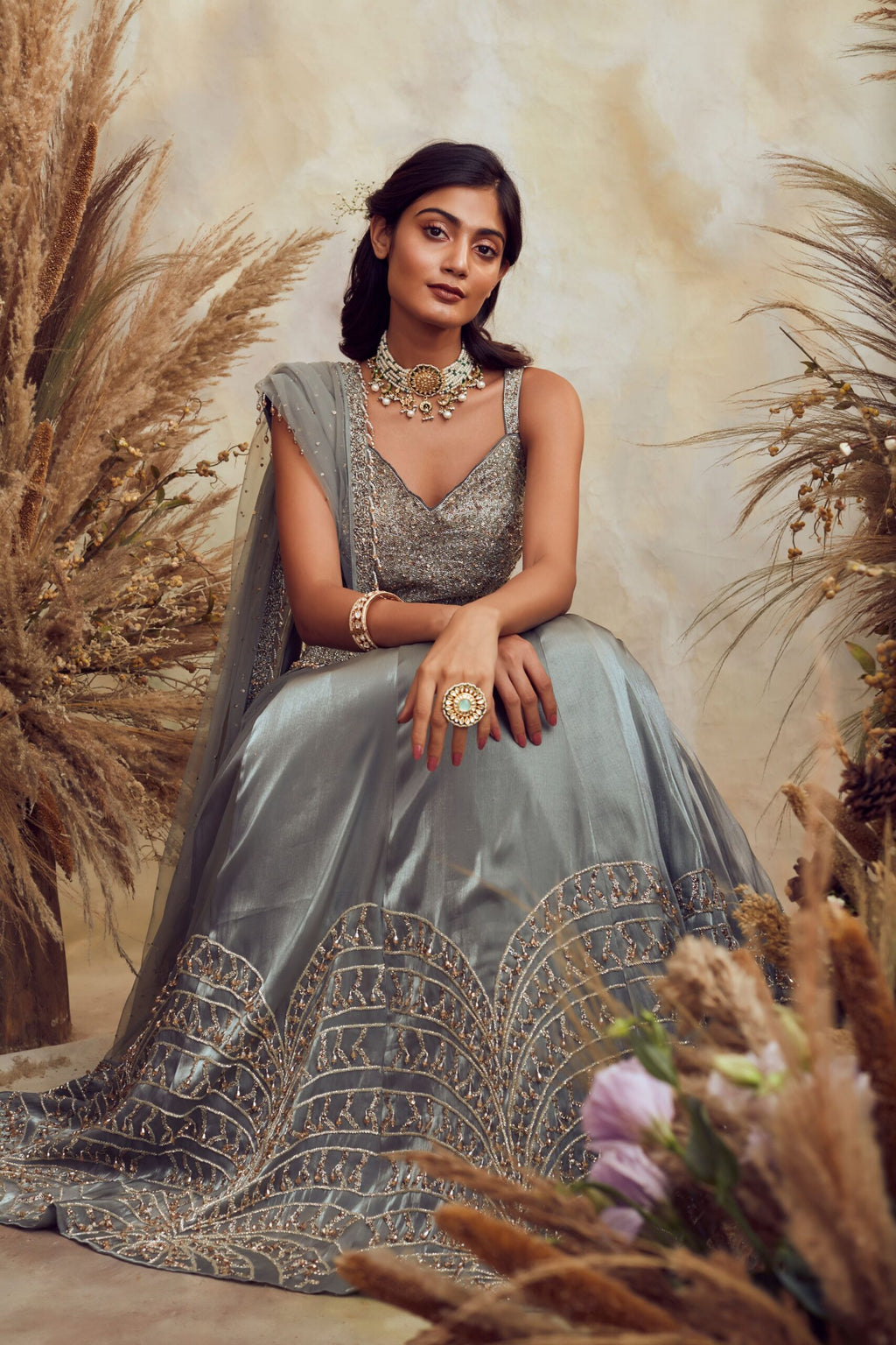 BB04 Smoke green Cocktail lehenga set