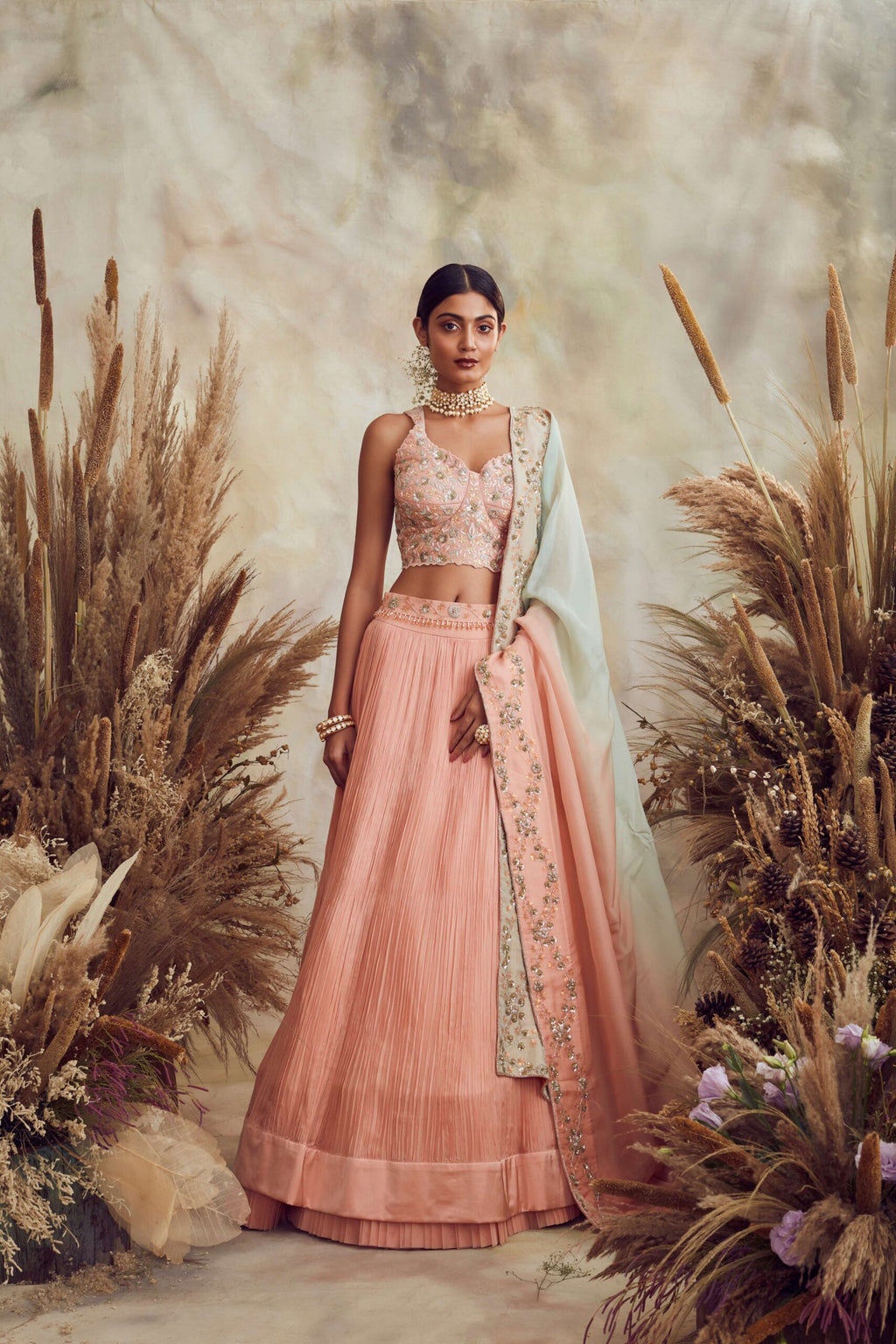 BB01 Peach pleated ensemble