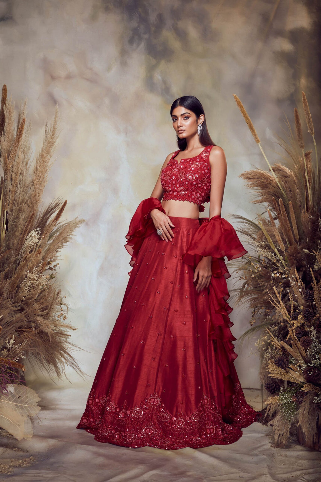 BB08 Scarlet Red Scalloped Lehenga Set