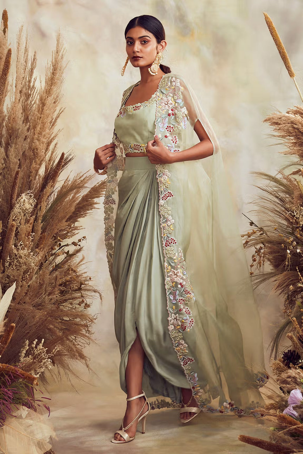 BB03 Sage Green Drape skirt cape set