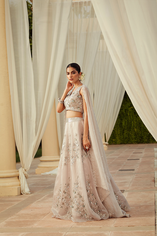 AA03 Silver Grey Floral Embroidered Lehenga Set