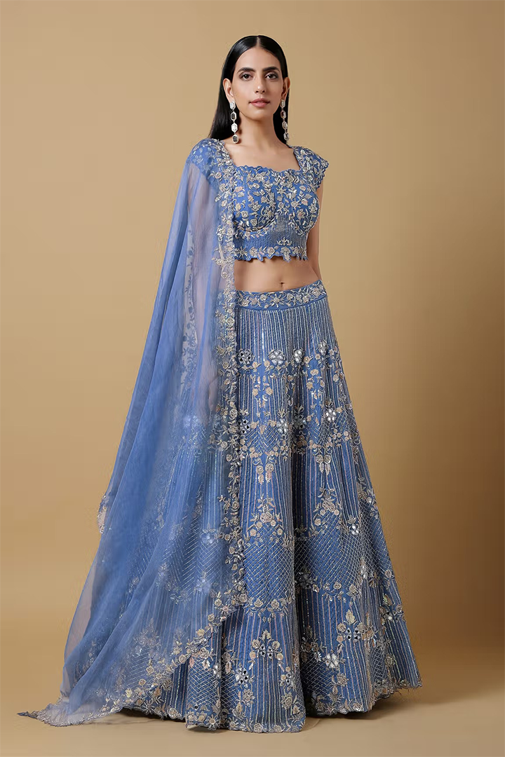 C005 Sapphire Blue Embroidered Lehenga and Blouse Set