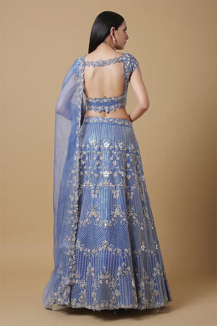 C005 Sapphire Blue Embroidered Lehenga and Blouse Set