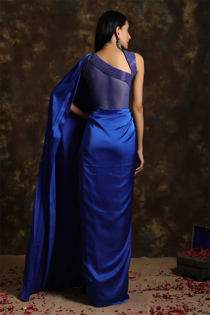 C017 Royal Blue Draped Saree